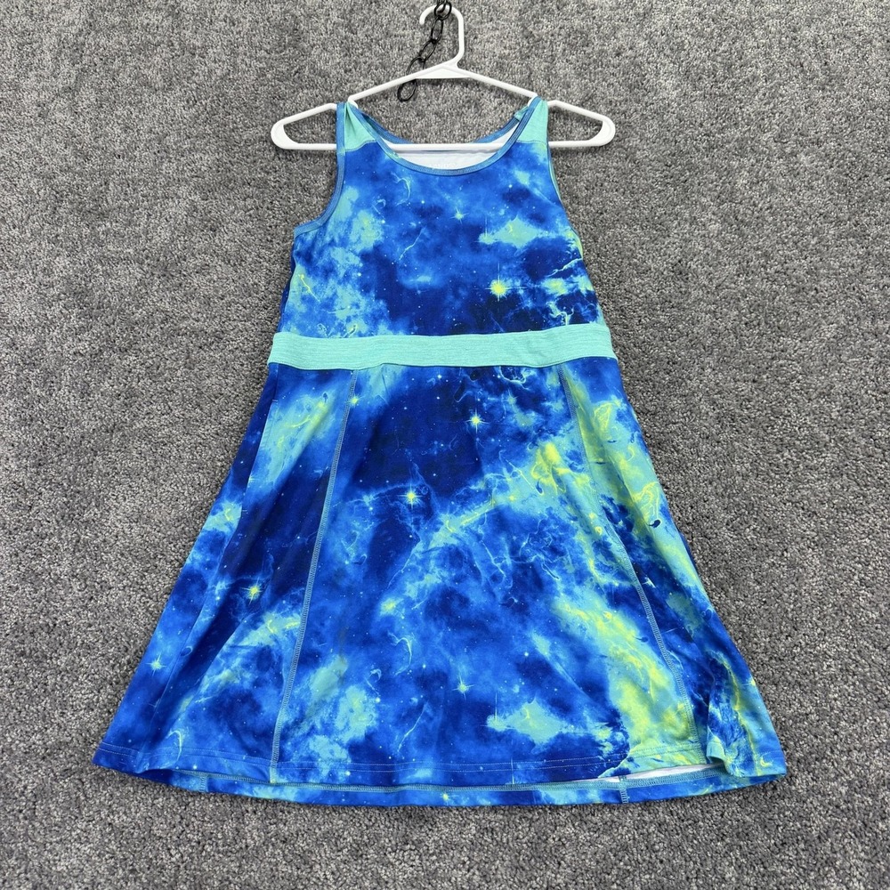 Lands' End Dress Girls 10-12 Blue Tie Dye Tank Pockets Jersey Summer Casual